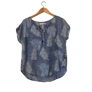 Billy T 100% Lyocell Dolman Top Blue Beachy Leaf Print S Coastal Grandma